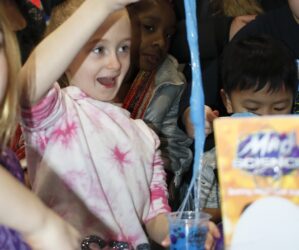 One of the most popular booths at the event was the Mad Science slime making bar. Ava Pagnotta, 6, of Oceanside tested how far she could stretch her slime.