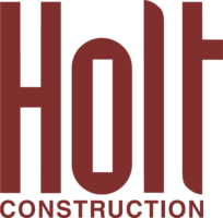 Bold maroon logo featuring oversized vertical lettering that reads the company name, with 'CONSTRUCTION' visible at the bottom.