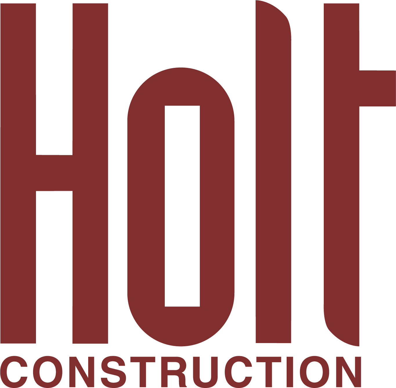 Bold maroon logo featuring oversized vertical lettering that reads the company name, with 'CONSTRUCTION' visible at the bottom.