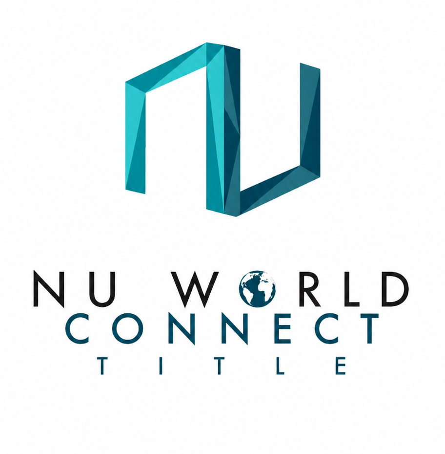 Nu World Connect logo with a teal geometric 3D symbol and the text 'NU WORLD CONNECT' beneath, including a globe in the O.