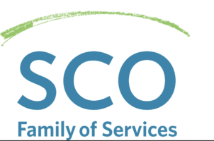 Logo for SCO Family of Services: teal 'SCO' letters with 'Family of Services' text beneath and a green curved brush stroke above