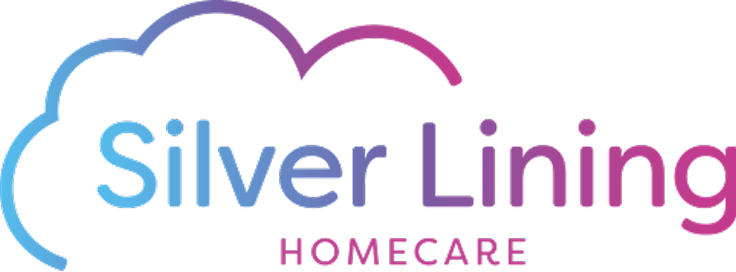 Silver Lining Homecare logo with a blue-to-pink gradient cloud outline and the words 'Silver Lining' above 'HOMECARE'.