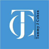Brand logo: stylized white letters 'TC' on a blue square, with 'Tammy J Cohen' written vertically along the side.