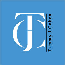 Brand logo: stylized white letters 'TC' on a blue square, with 'Tammy J Cohen' written vertically along the side.