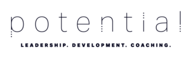 Logo for Potential! with a thin, spaced 'potential!' and the subtitle 'Leadership. Development. Coaching.' beneath.